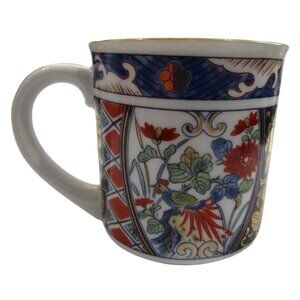 Vintage Japanese Porcelain Imari Mug With Floral Bird Design EUC Red Blue